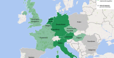Karte von Europa mit den im Projekt TurnerMarket untersuchten Staaten und dem Stand der getrennten Sammlung dort (c) Andreas Schaffernak